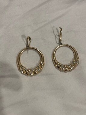 Gold Crystal Accent Hoop Earrings - Women Jewelry